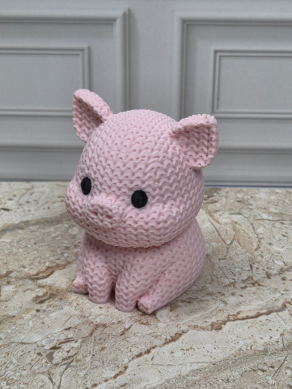 2.25" Faux Crochet Pig Figurine 3D Printed Knit Piglet Desk Pet Farmhouse Decor