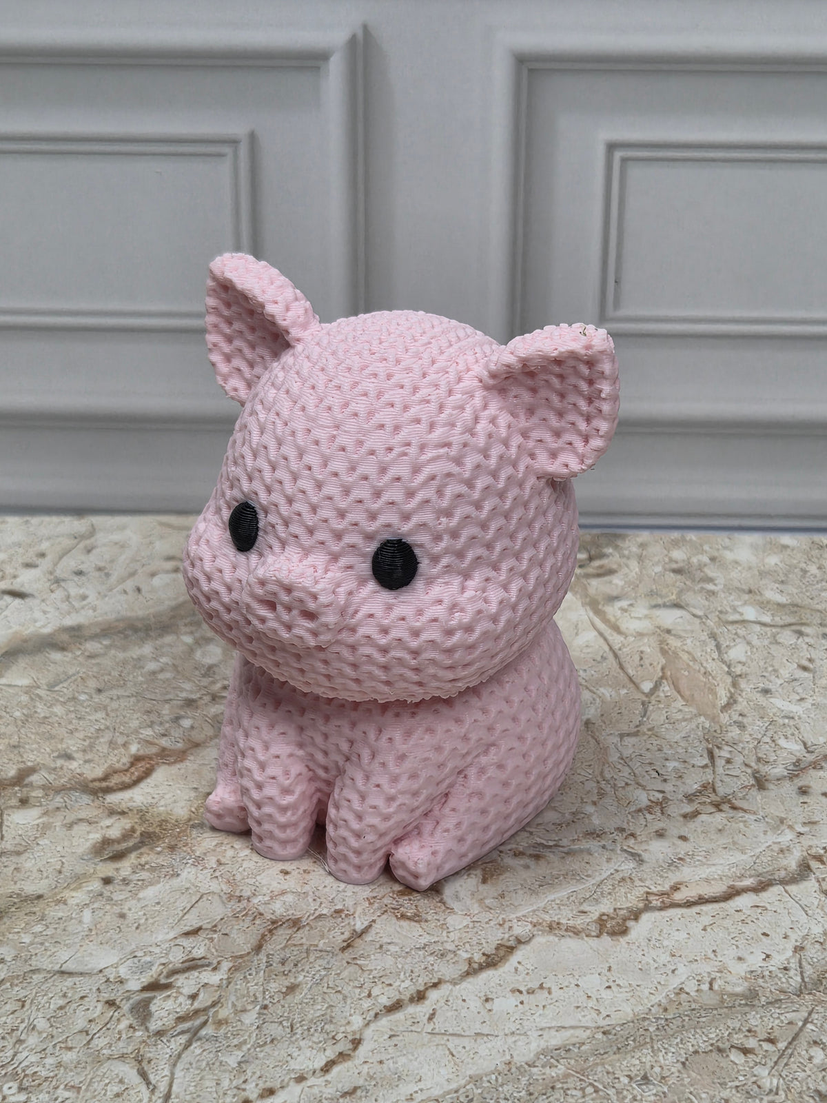 2.25" Faux Crochet Pig Figurine 3D Printed Knit Piglet Desk Pet Farmhouse Decor