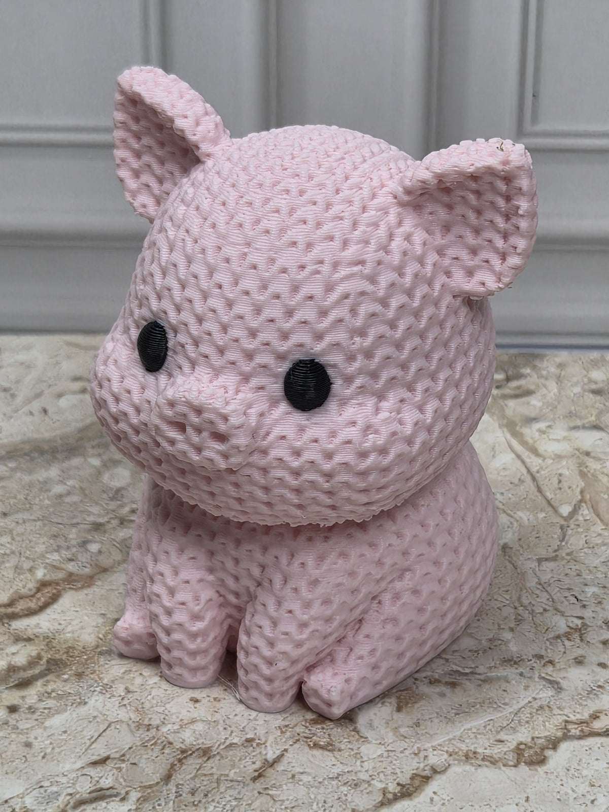 2.25" Faux Crochet Pig Figurine 3D Printed Knit Piglet Desk Pet Farmhouse Decor