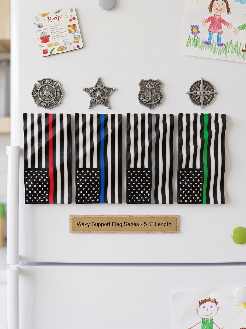 5.5 Inch Thin Blue Line American Flag Waving Magnet First Responder Tribute