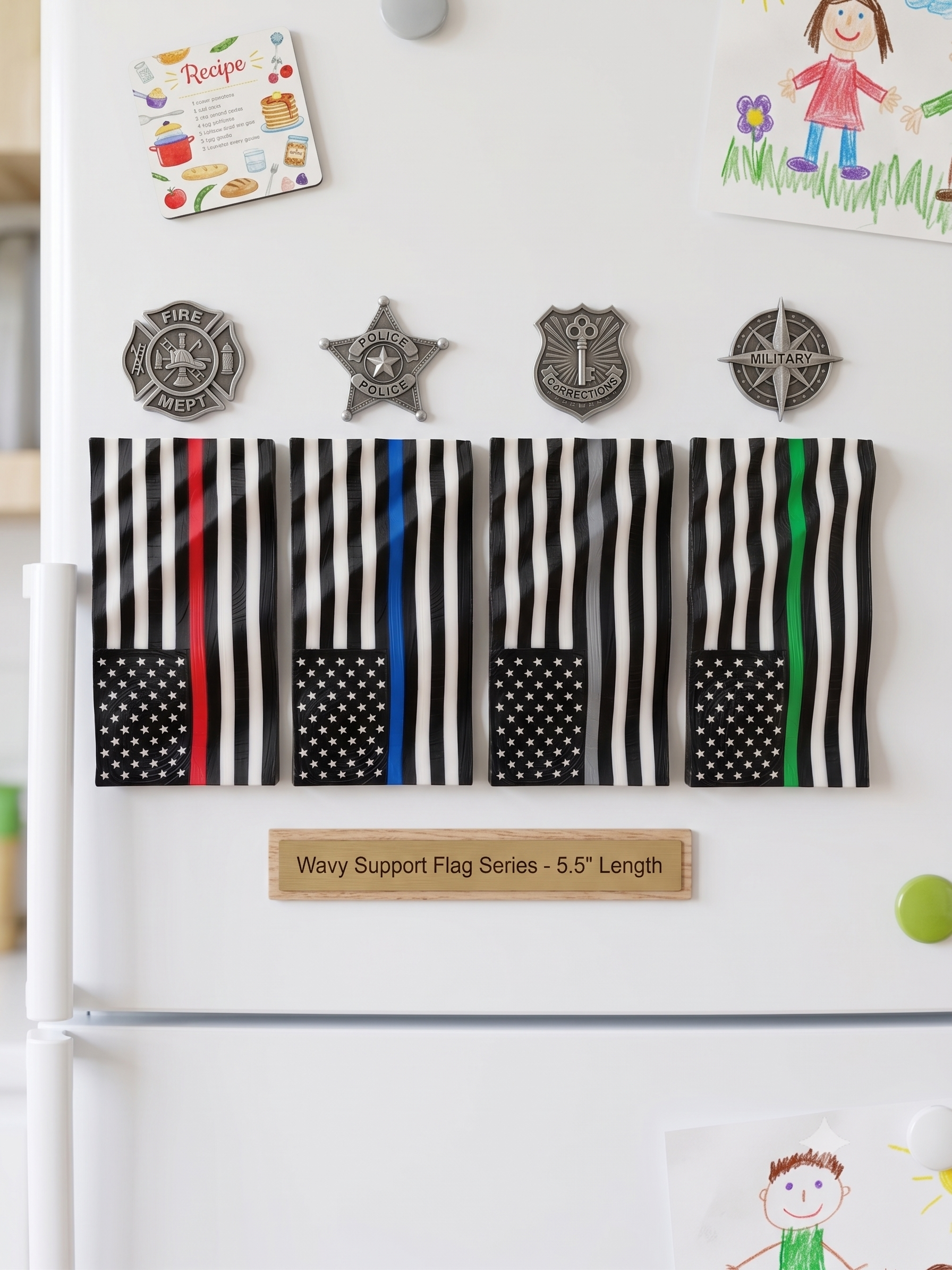 5.5 Inch Thin Blue Line American Flag Waving Magnet First Responder Tribute