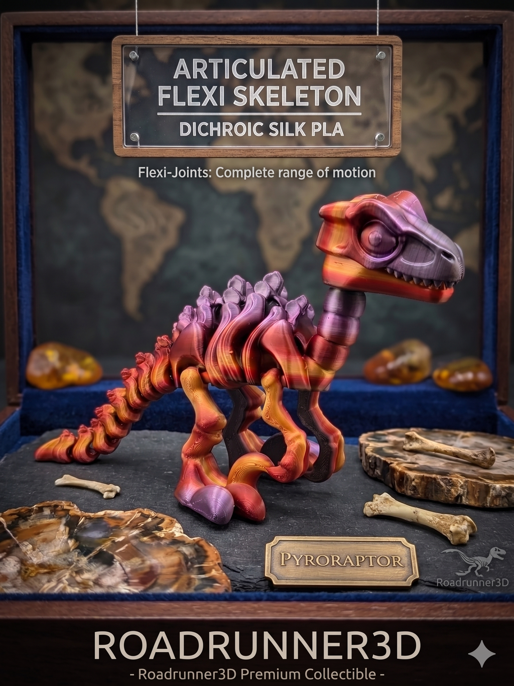 6.25 Inch Skeleton Pyroraptor Articulated Flexi Dinosaur Rainbow Bone Fidget Toy