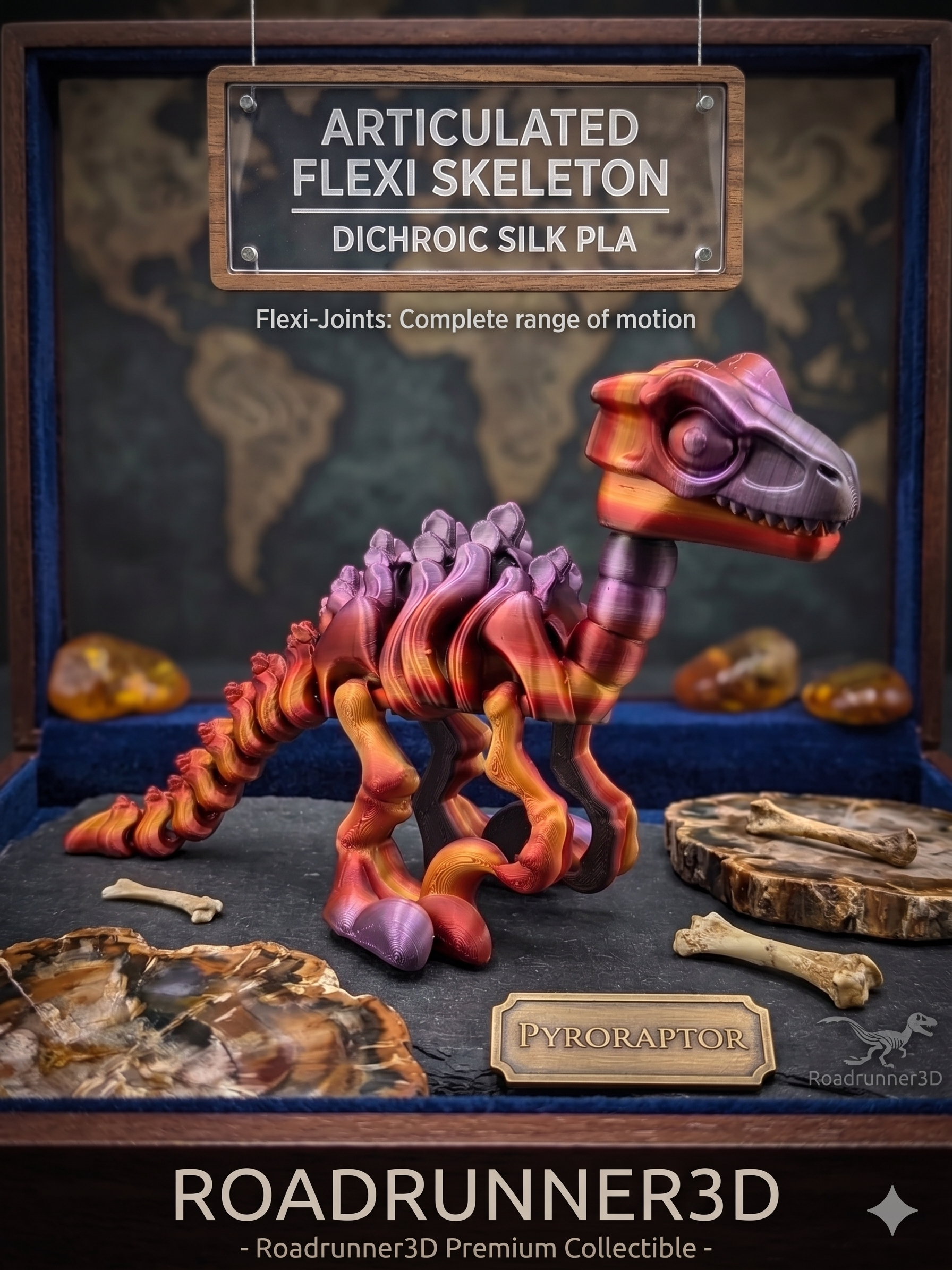 6.25 Inch Skeleton Pyroraptor Articulated Flexi Dinosaur Rainbow Bone Fidget Toy