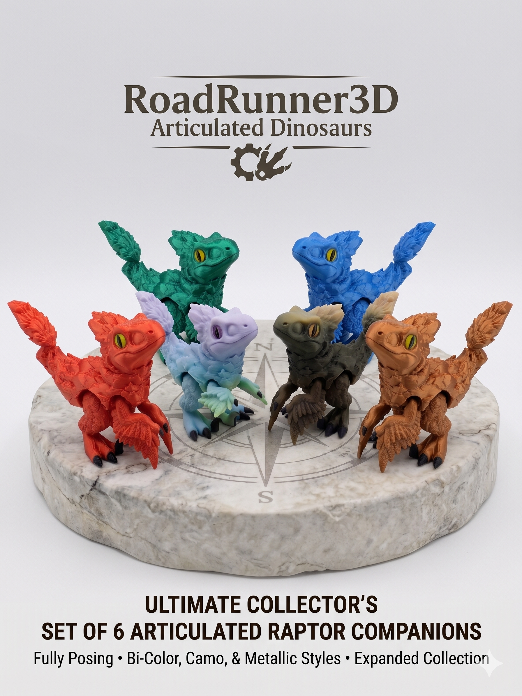 3.5 Inch Articulated Pyroraptor Dinosaur Camo and Pastel Rainbow Filament Toy