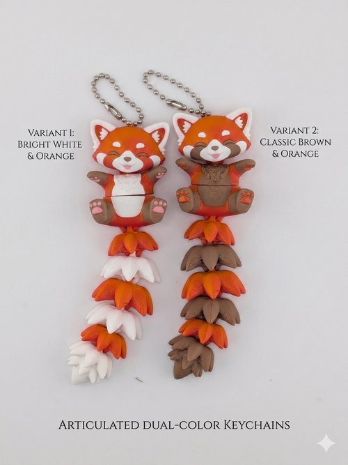 5 Inch Fluffy Tail Red Panda Keychain Articulated Cute Fidget Buddy Set