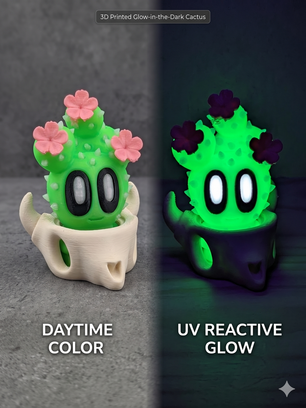🌵✨ Glow-in-the-Dark Bloblab Flower Cactus! 🌸 Adorable 3D Printed Desk Pet & Pot 👀🪴
