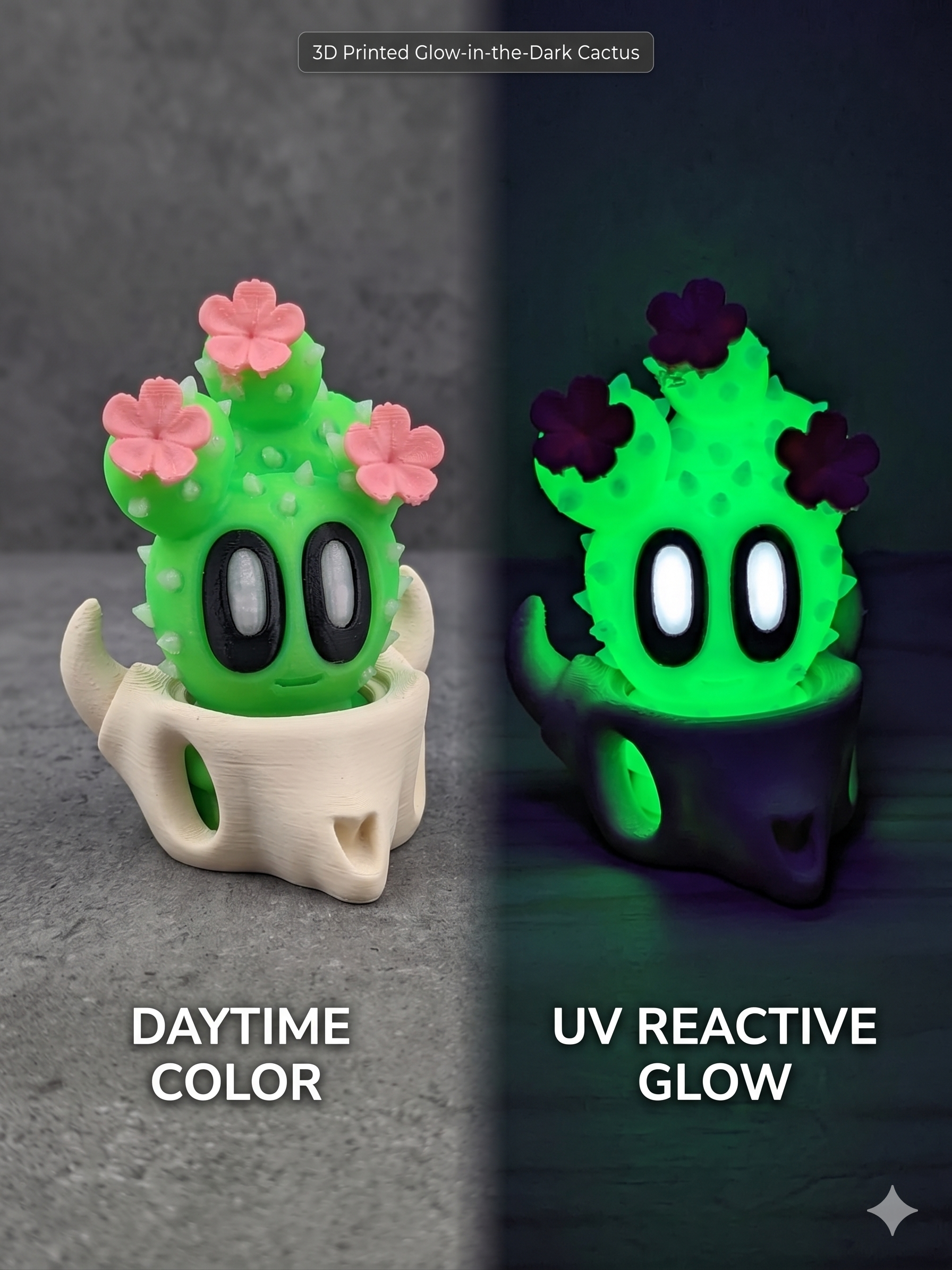 🌵✨ Glow-in-the-Dark Bloblab Flower Cactus! 🌸 Adorable 3D Printed Desk Pet & Pot 👀🪴