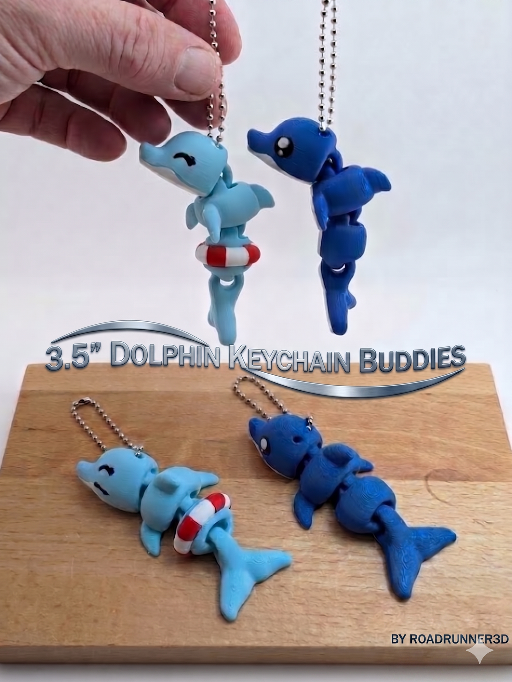 3.5 Inch Articulated Dolphin Keychain Cute Ocean Life Ring Fidget Buddy Set