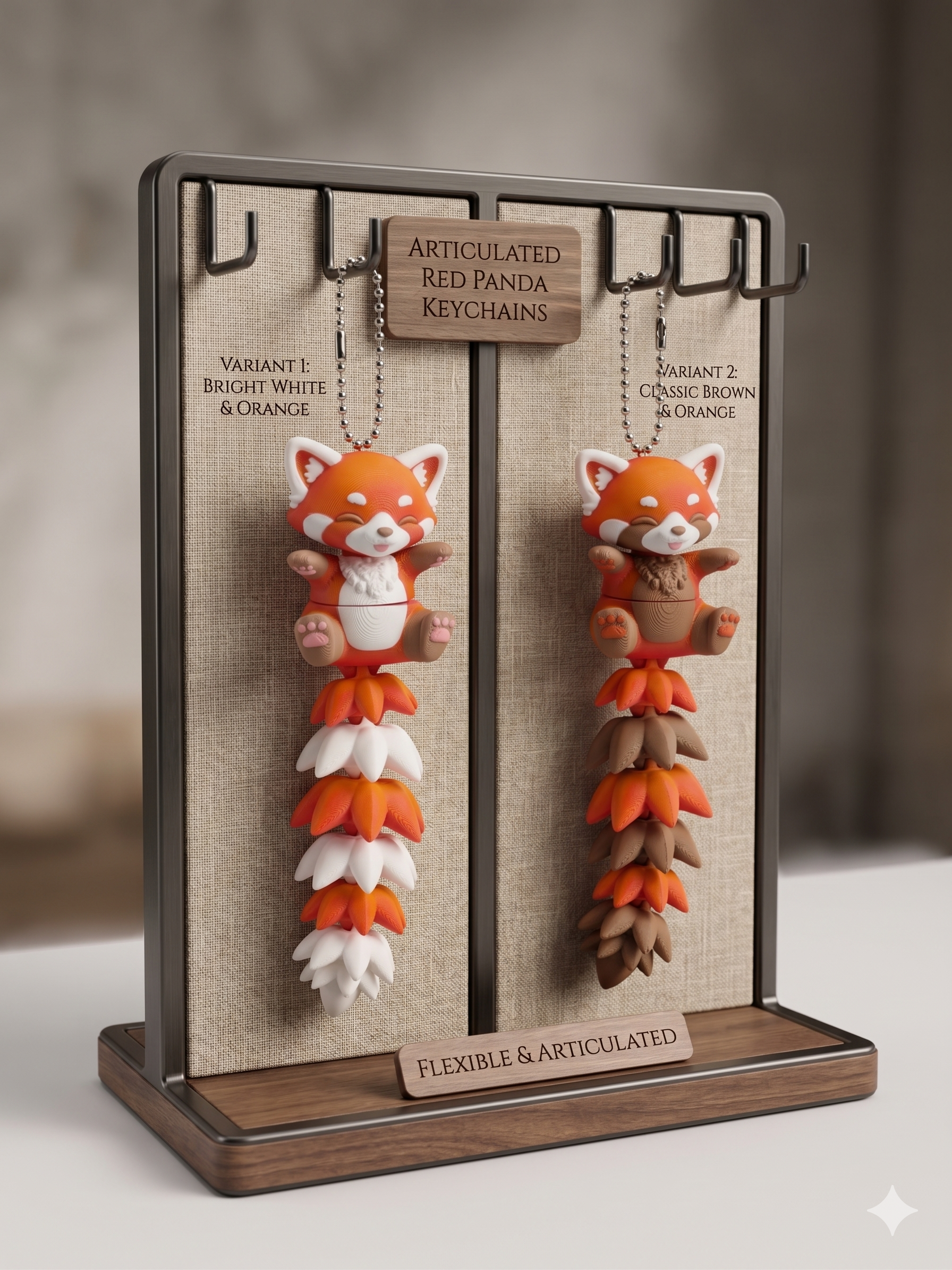 5 Inch Fluffy Tail Red Panda Keychain Articulated Cute Fidget Buddy Set