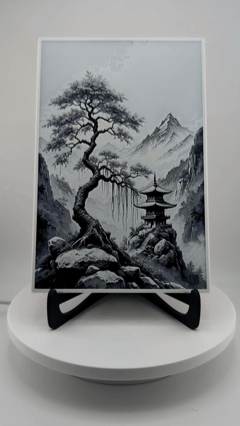 Hueforge Japanese Mountain Pass – Layered 3D Printed Grayscale Art (9.5" x 6.25")