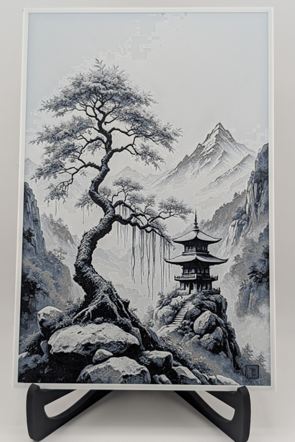 Hueforge Japanese Mountain Pass – Layered 3D Printed Grayscale Art (9.5" x 6.25")