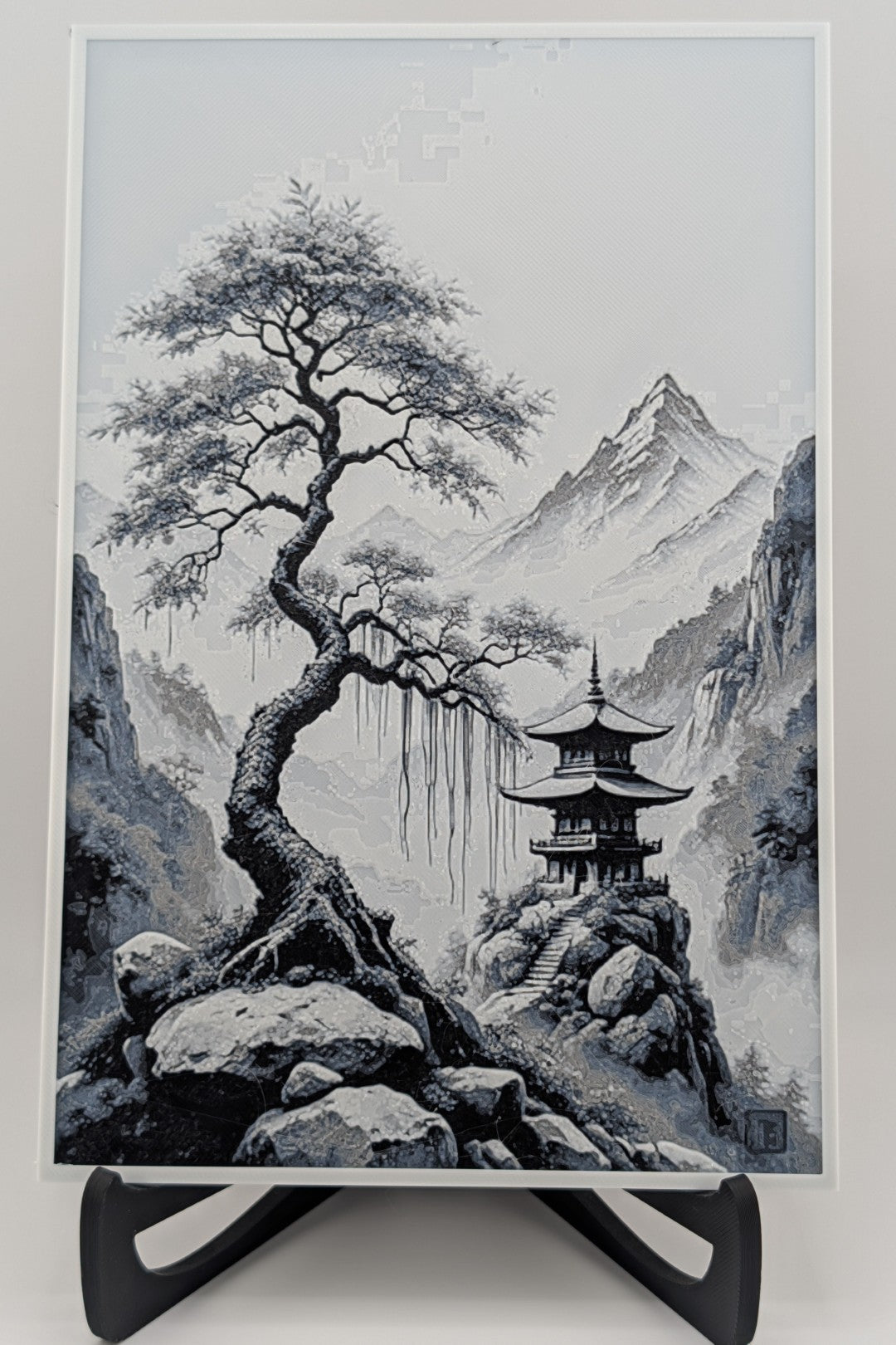 Hueforge Japanese Mountain Pass – Layered 3D Printed Grayscale Art (9.5" x 6.25")