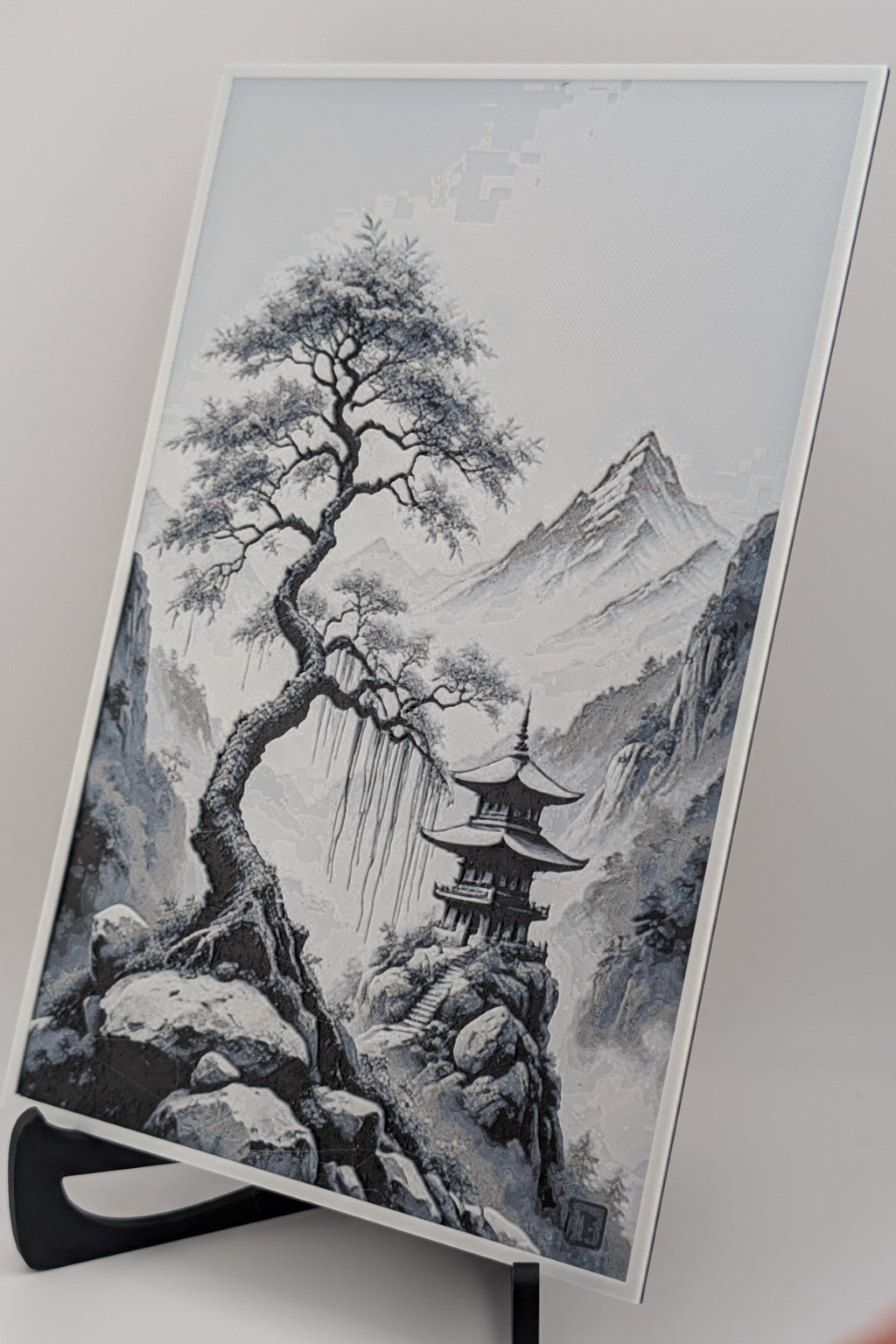Hueforge Japanese Mountain Pass – Layered 3D Printed Grayscale Art (9.5" x 6.25")