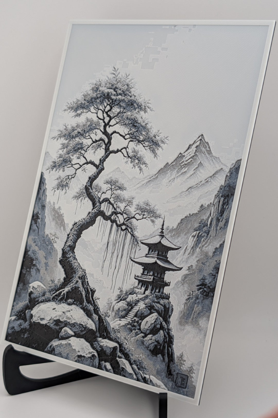 Hueforge Japanese Mountain Pass – Layered 3D Printed Grayscale Art (9.5" x 6.25")