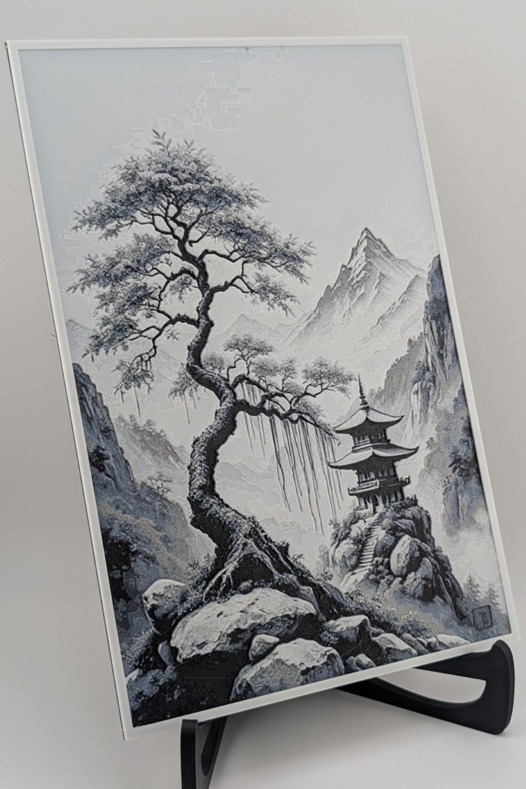 Hueforge Japanese Mountain Pass – Layered 3D Printed Grayscale Art (9.5" x 6.25")