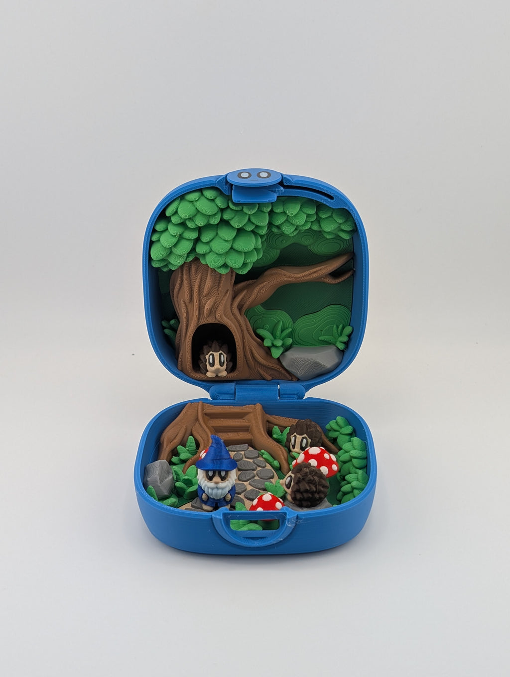 Pocket Mushroom Forest – Miniature Fantasy Diorama with Gnome and Hedgehogs