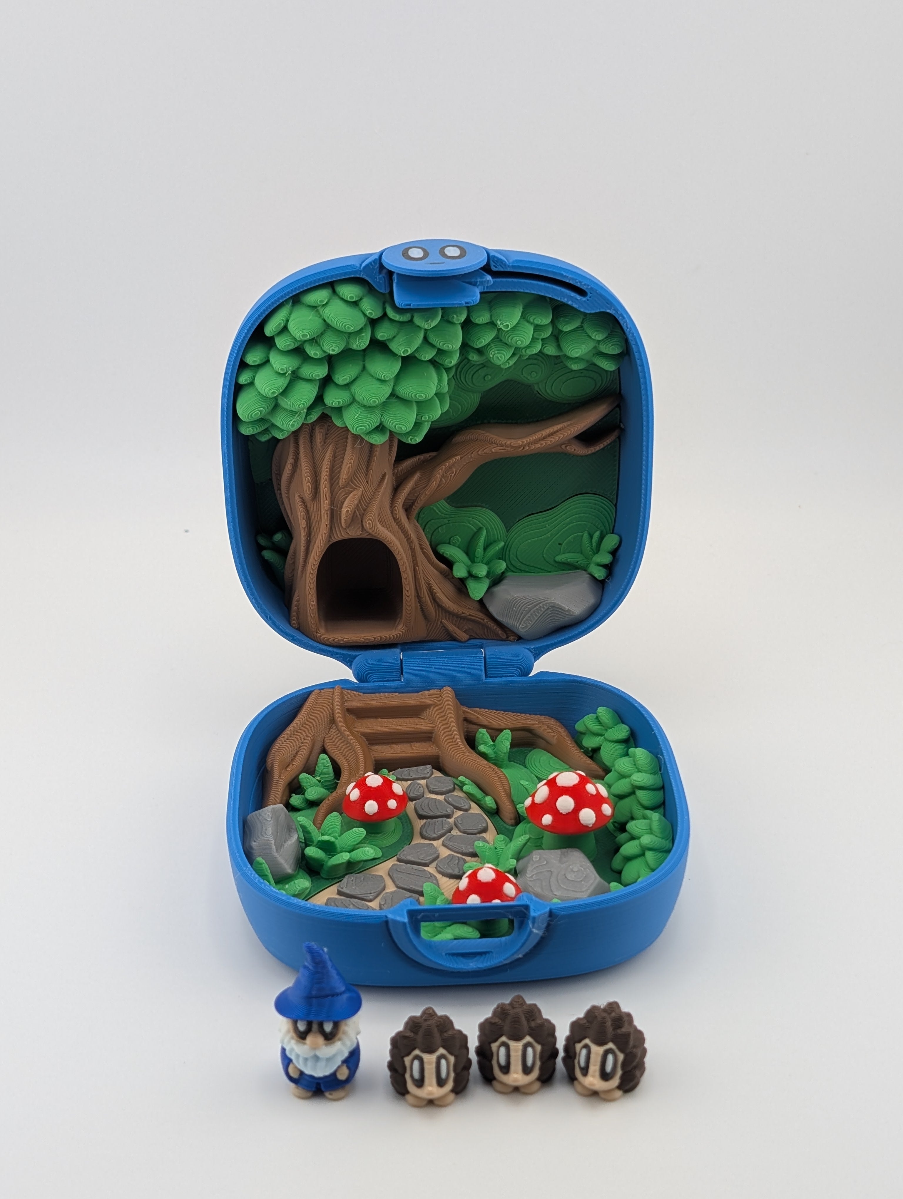 Pocket Mushroom Forest – Miniature Fantasy Diorama with Gnome and Hedgehogs