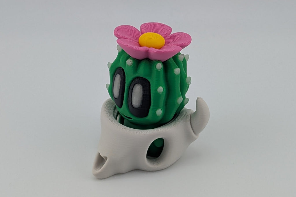 Bloblab Cactus in Skull Pot – Quirky Charm with a Glowing Floral Twist