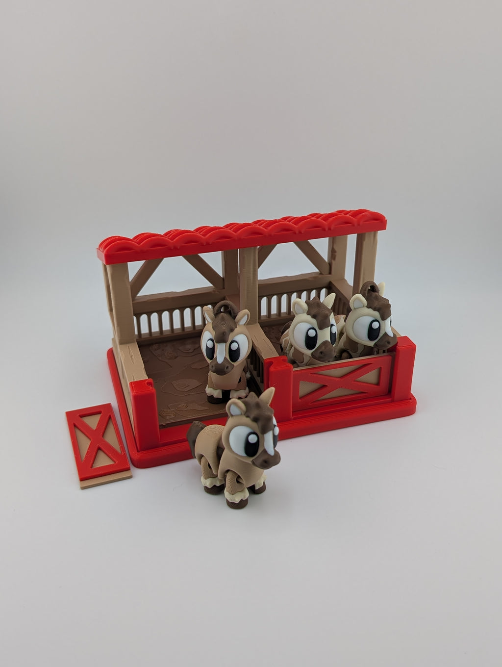 🐴🏠 Flexi Horse Stable Diorama ✨ 2-Bay Barn with 4 Articulated Keychain Buddies 🐎🎁