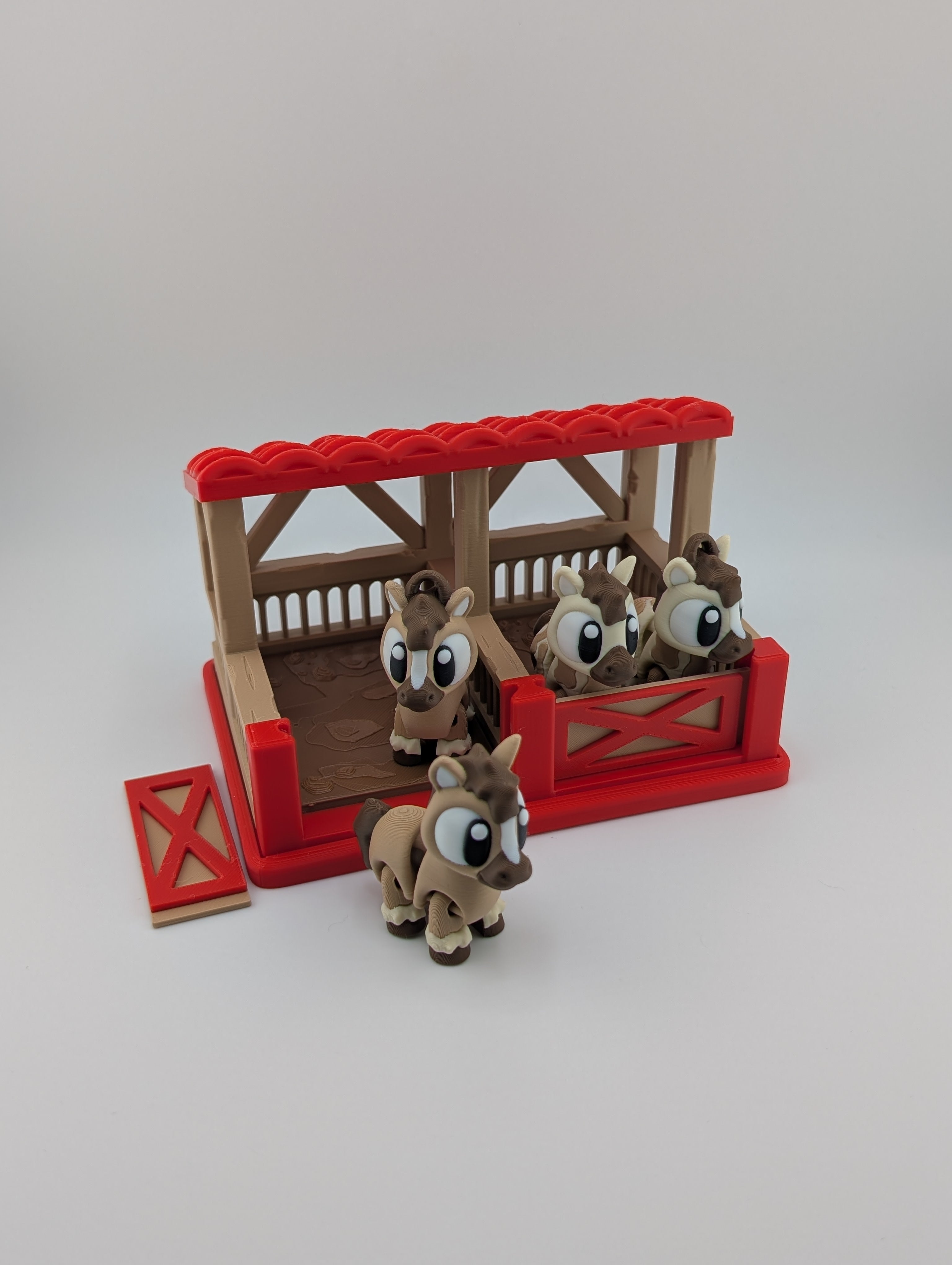🐴🏠 Flexi Horse Stable Diorama ✨ 2-Bay Barn with 4 Articulated Keychain Buddies 🐎🎁