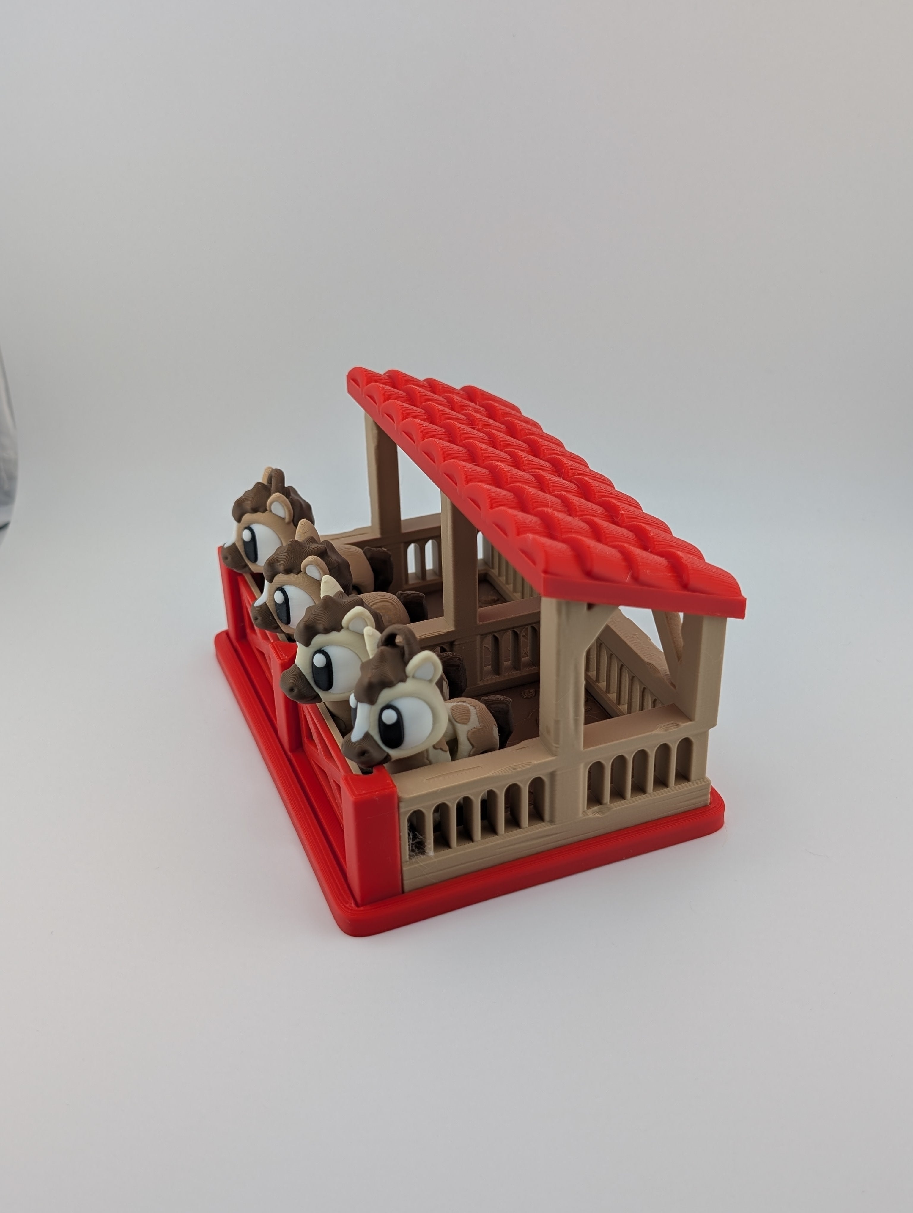 🐴🏠 Flexi Horse Stable Diorama ✨ 2-Bay Barn with 4 Articulated Keychain Buddies 🐎🎁