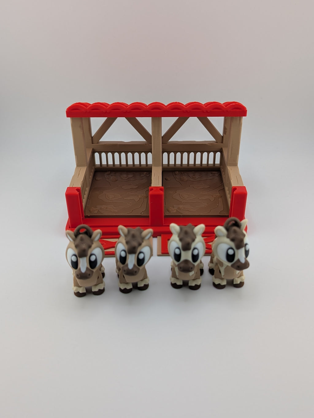 🐴🏠 Flexi Horse Stable Diorama ✨ 2-Bay Barn with 4 Articulated Keychain Buddies 🐎🎁