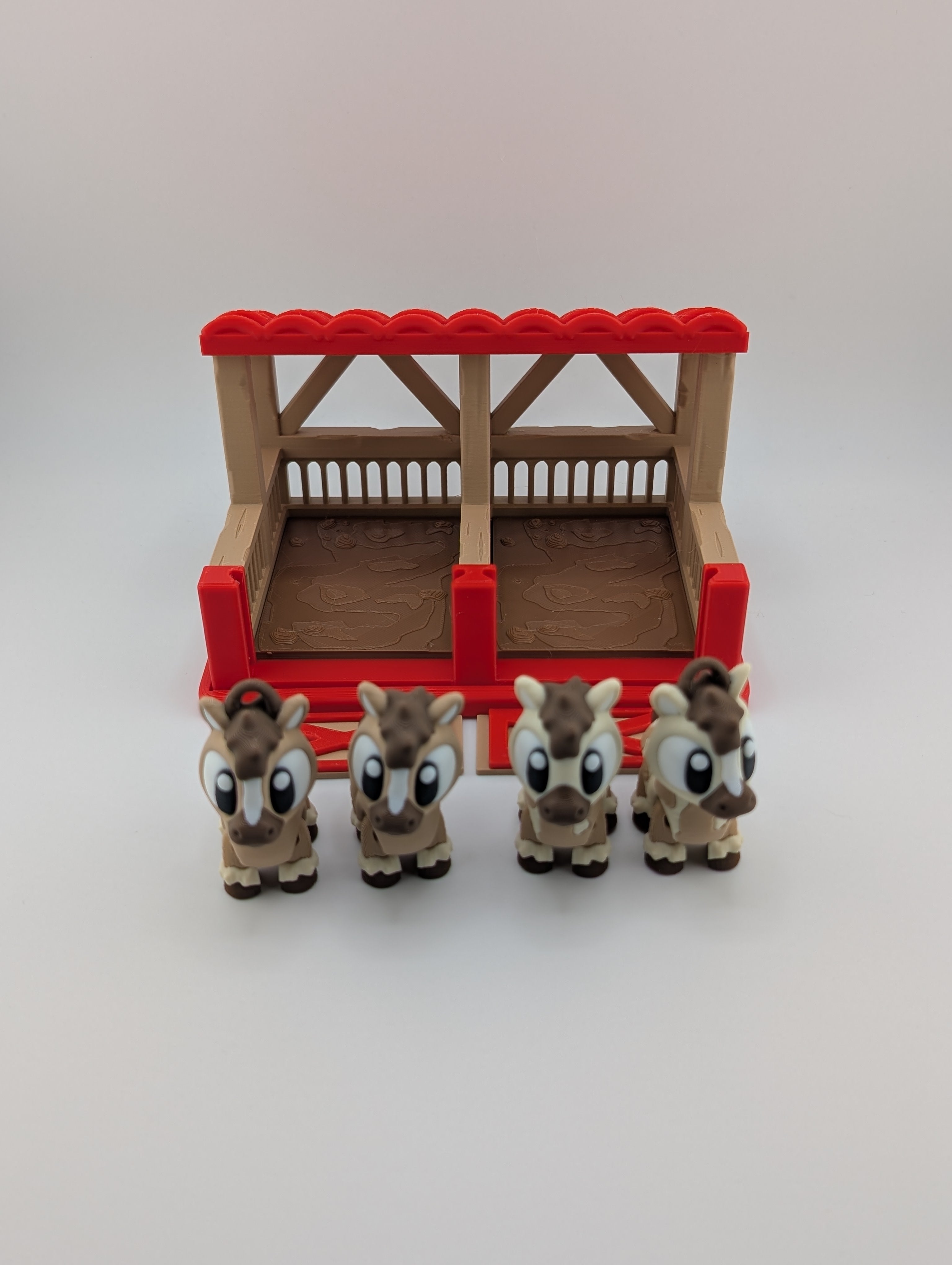 🐴🏠 Flexi Horse Stable Diorama ✨ 2-Bay Barn with 4 Articulated Keychain Buddies 🐎🎁
