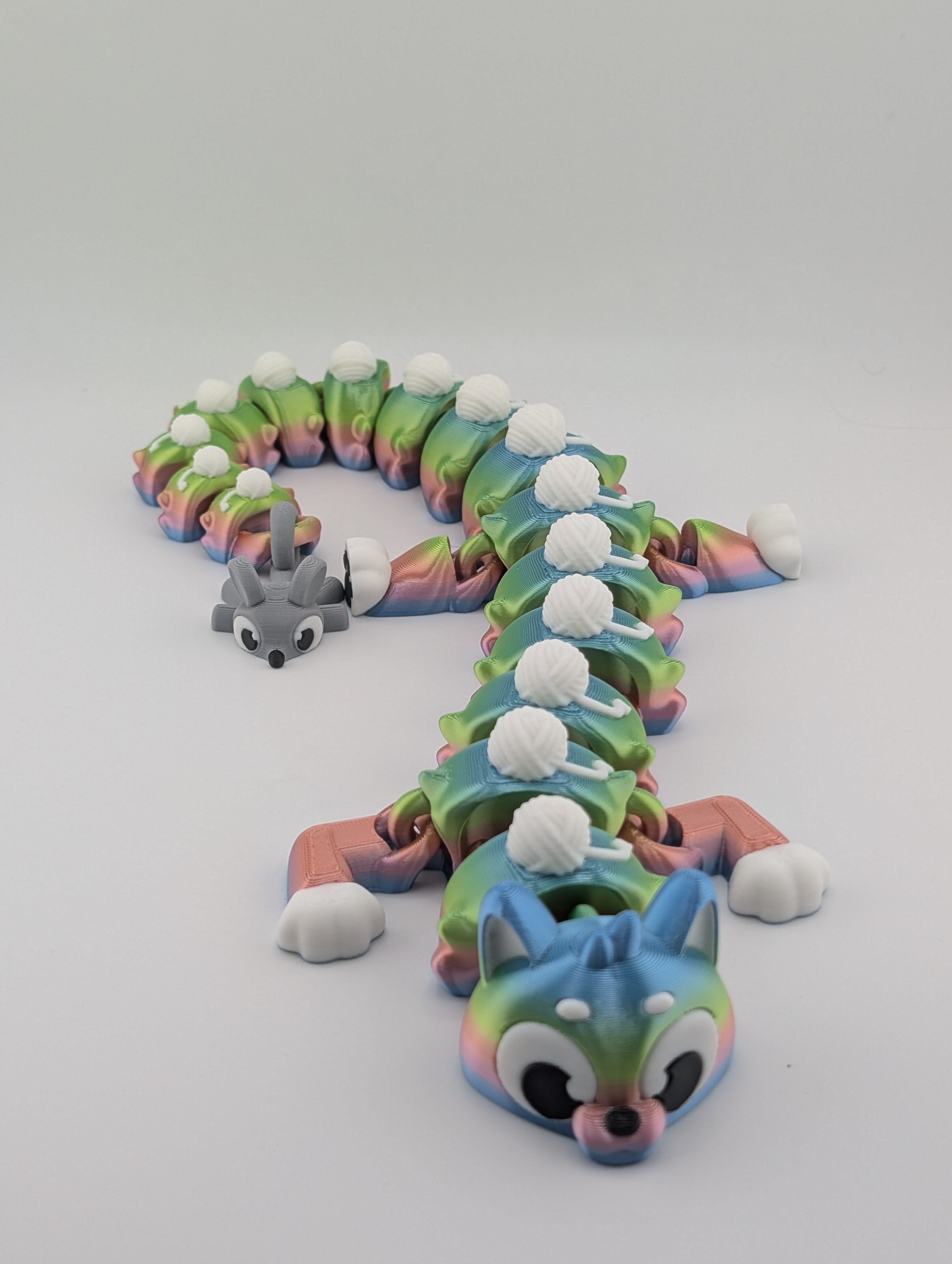 Rainbow Cat Flexi Dragon – 16.25" Articulated Fidget Toy