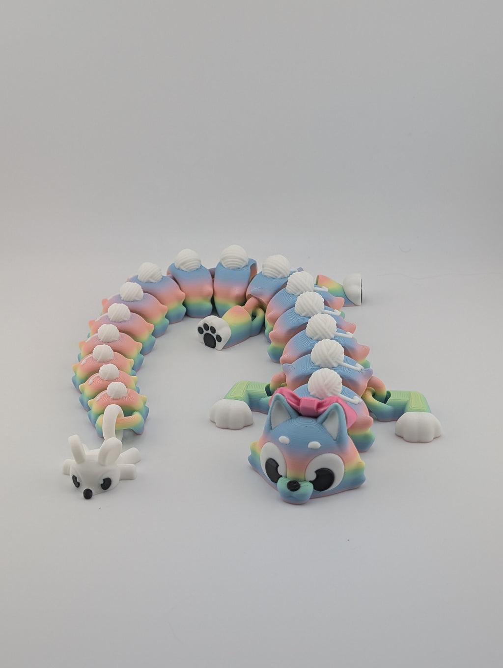 🐱🐉 16.25" Cat Flexi Dragon! 🎀 Matte Rainbow Fidget with Yarn & Mouse Tail ✨🧶