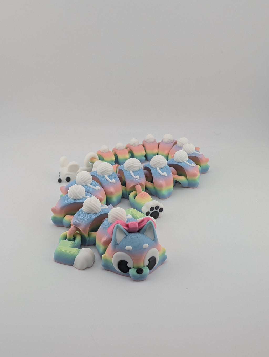🐱🐉 16.25" Cat Flexi Dragon! 🎀 Matte Rainbow Fidget with Yarn & Mouse Tail ✨🧶