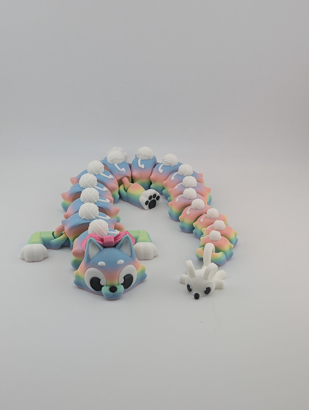 🐱🐉 16.25" Cat Flexi Dragon! 🎀 Matte Rainbow Fidget with Yarn & Mouse Tail ✨🧶