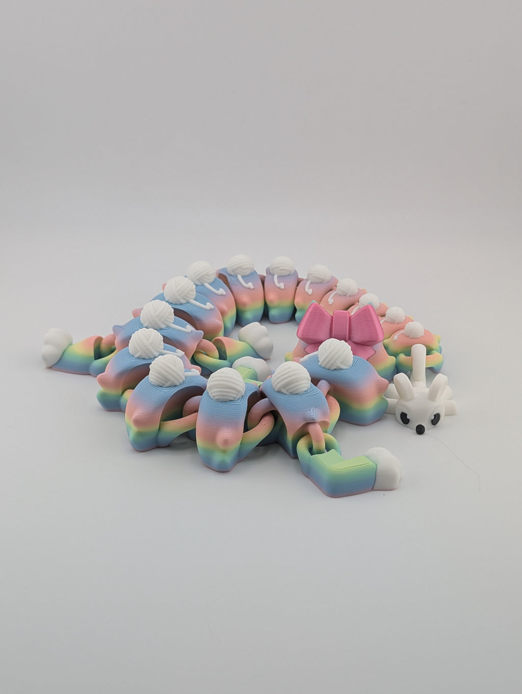🐱🐉 16.25" Cat Flexi Dragon! 🎀 Matte Rainbow Fidget with Yarn & Mouse Tail ✨🧶