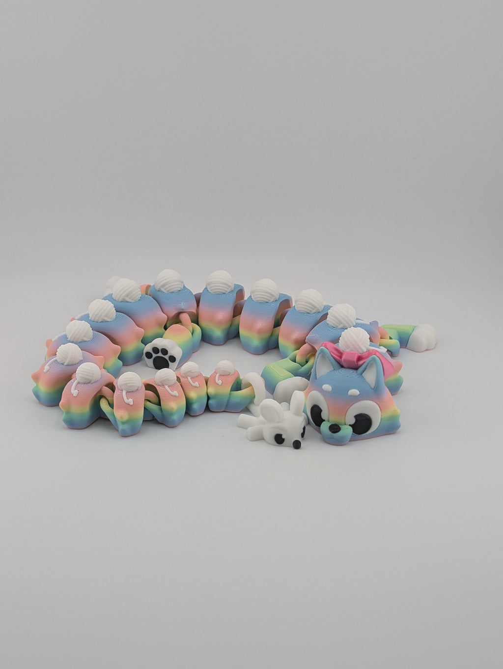 🐱🐉 16.25" Cat Flexi Dragon! 🎀 Matte Rainbow Fidget with Yarn & Mouse Tail ✨🧶