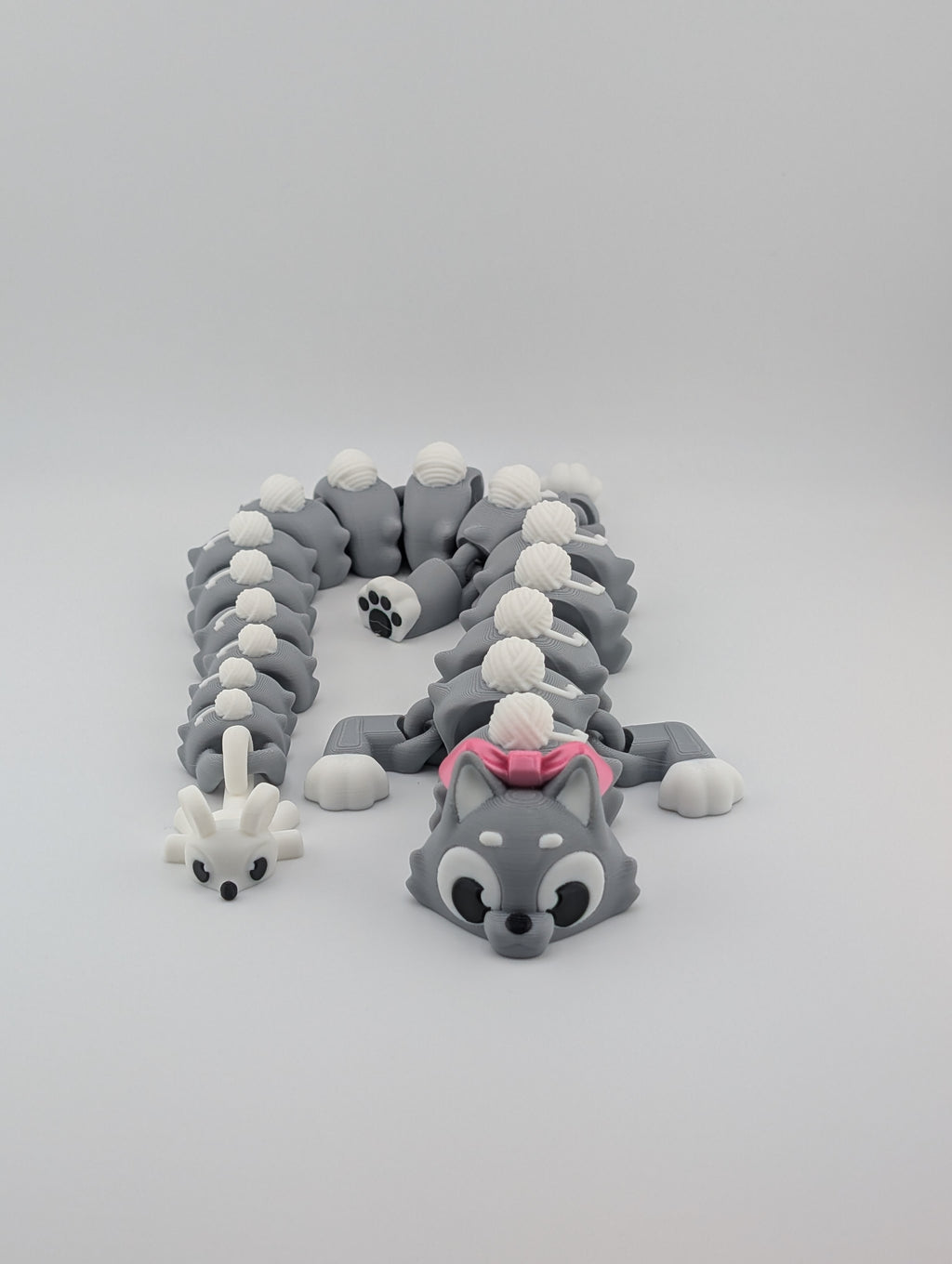 🐱🐉 16.25" Cat Flexi Dragon! 🎀 Matte Rainbow Fidget with Yarn & Mouse Tail ✨🧶