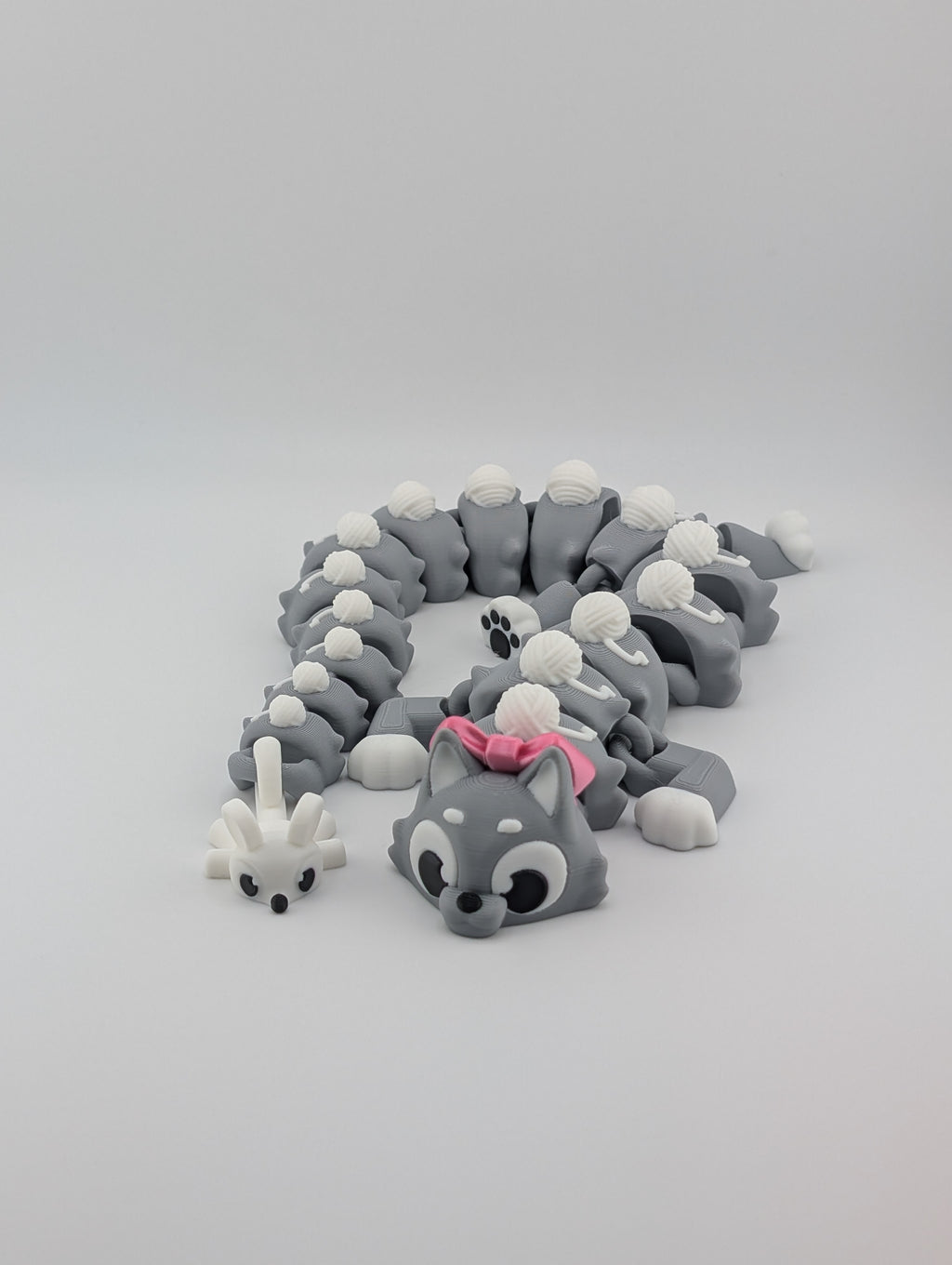 🐱🐉 16.25" Cat Flexi Dragon! 🎀 Matte Rainbow Fidget with Yarn & Mouse Tail ✨🧶