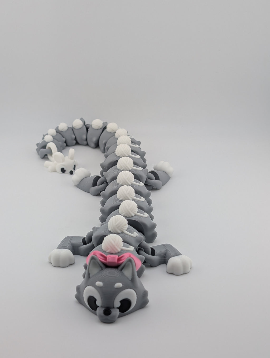 🐱🐉 16.25" Cat Flexi Dragon! 🎀 Matte Rainbow Fidget with Yarn & Mouse Tail ✨🧶
