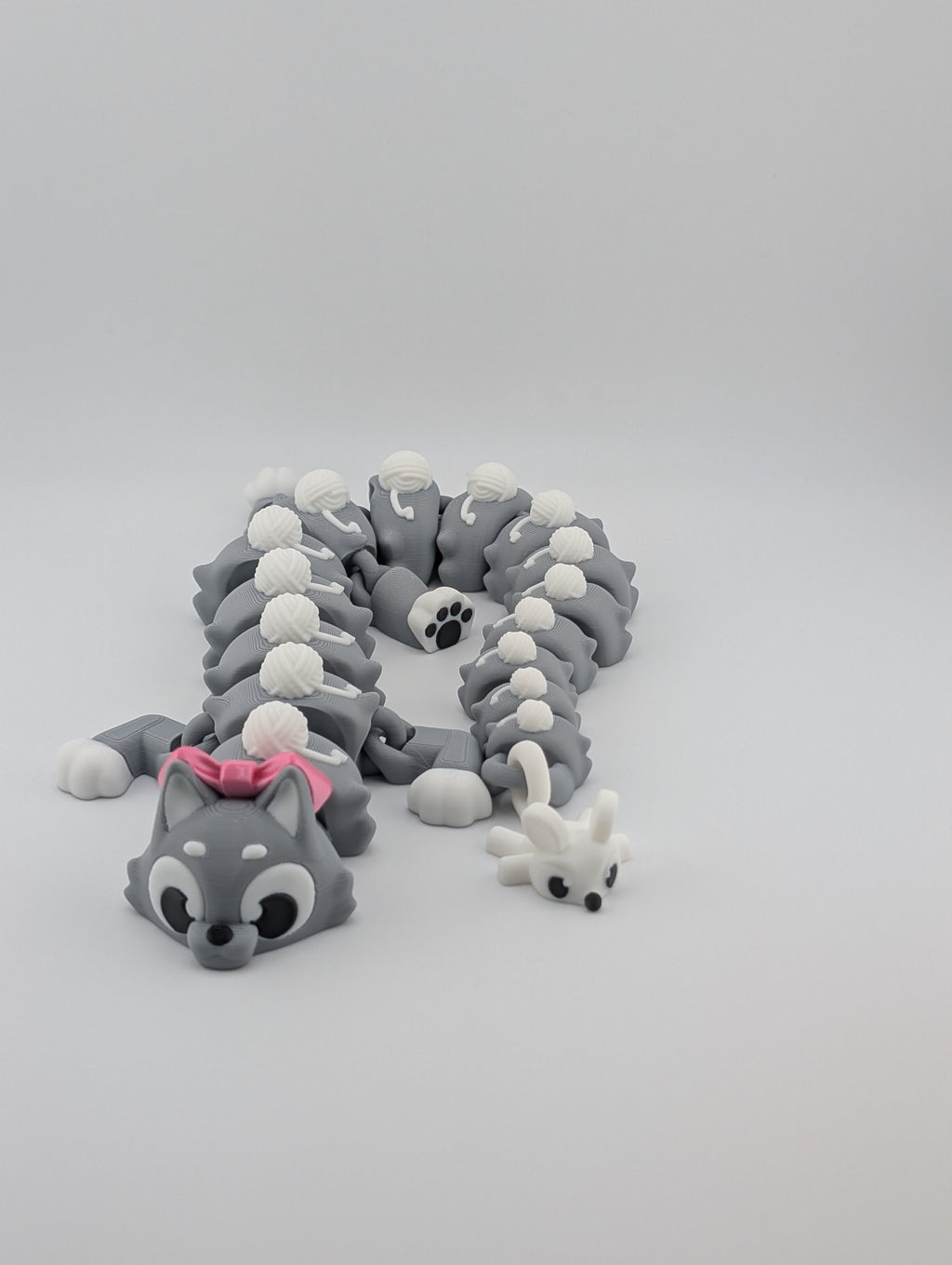 🐱🐉 16.25" Cat Flexi Dragon! 🎀 Matte Rainbow Fidget with Yarn & Mouse Tail ✨🧶