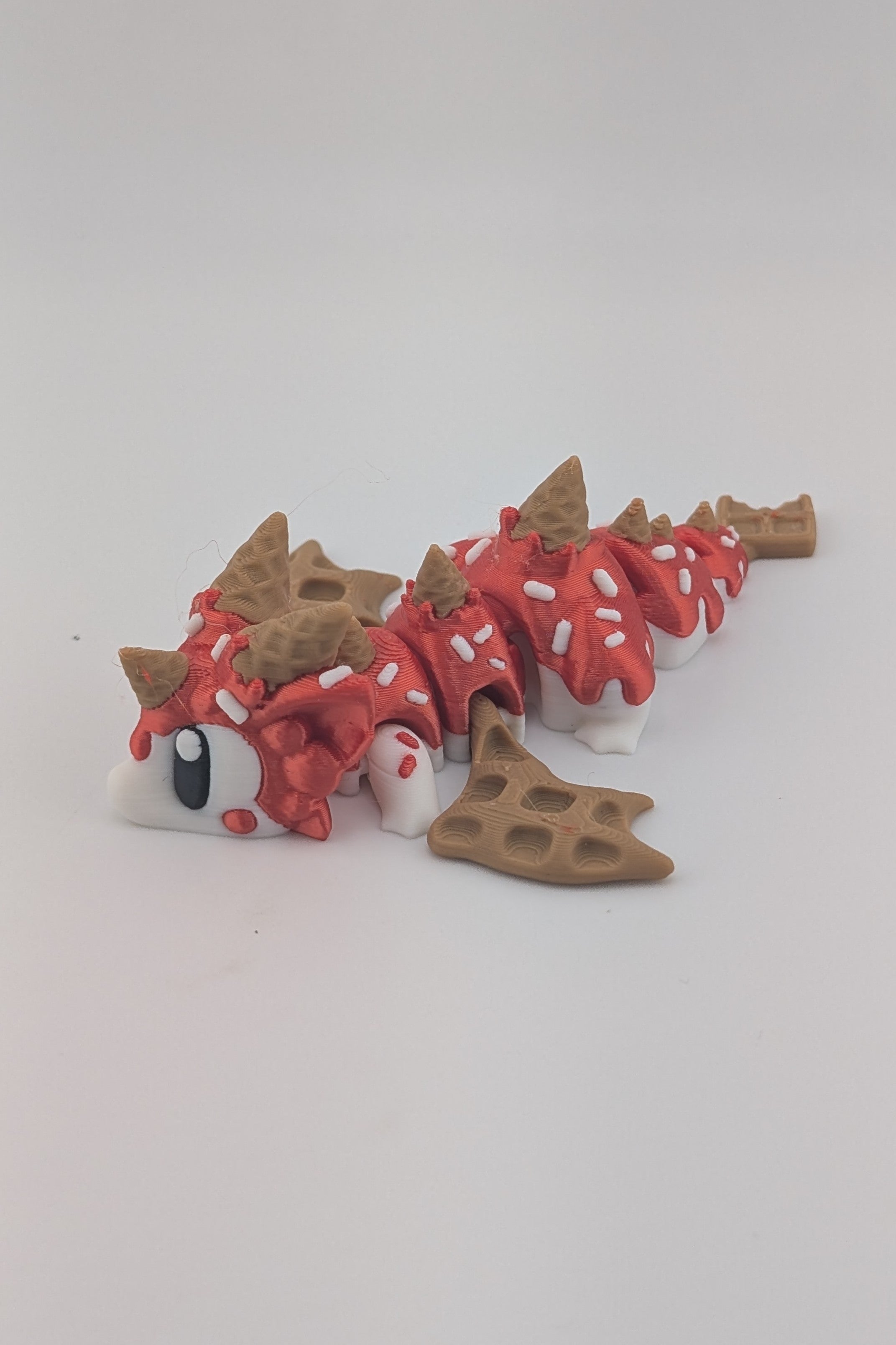 🍦🐉 Mini Waffle Cone Dragon! ✨ 4.25" Articulated Strawberry Sundae Fidget 🍓🥨