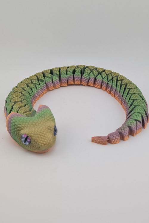 Articulated Flexi Bush Viper – 15" Gradient PLA Snake with Glass Eyes