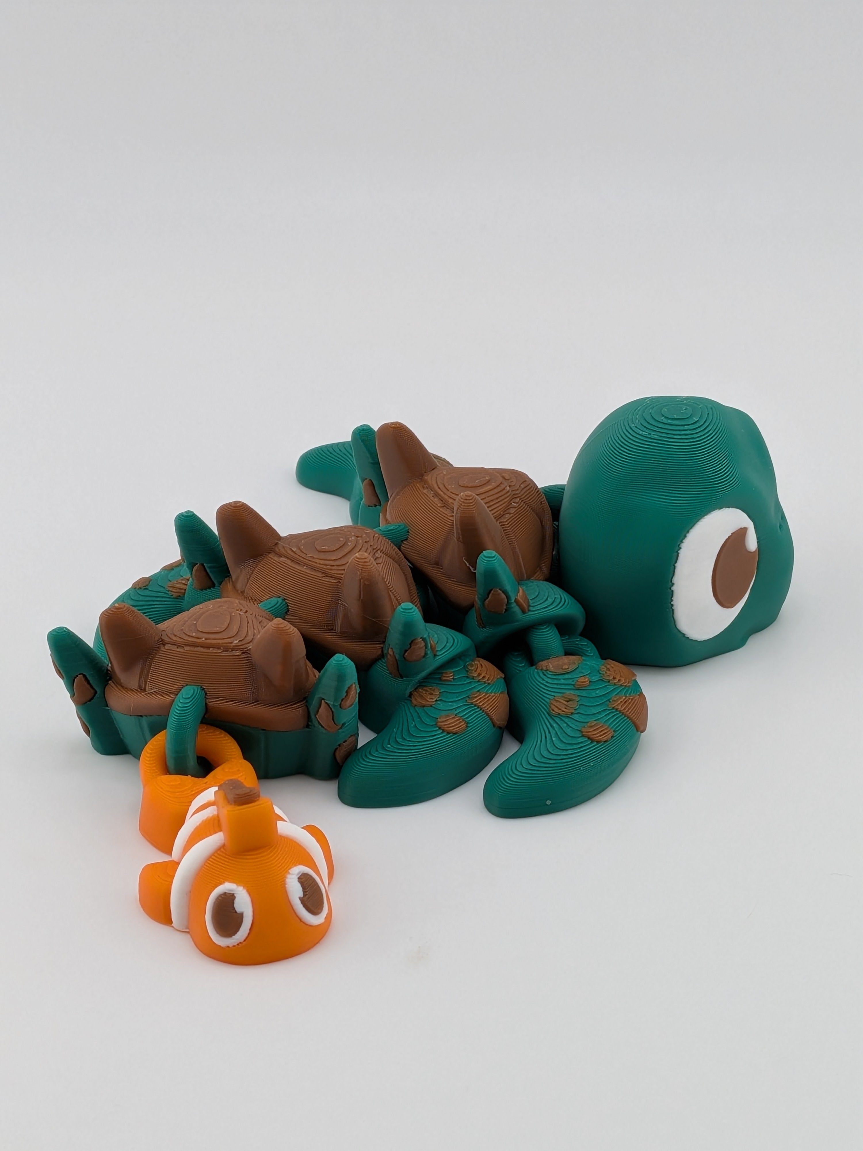 🐢🐉 Turtle-Dragon Flexi with Clownfish Tail! 🌊 Articulated Sensory Fidget Toy ✨🐟