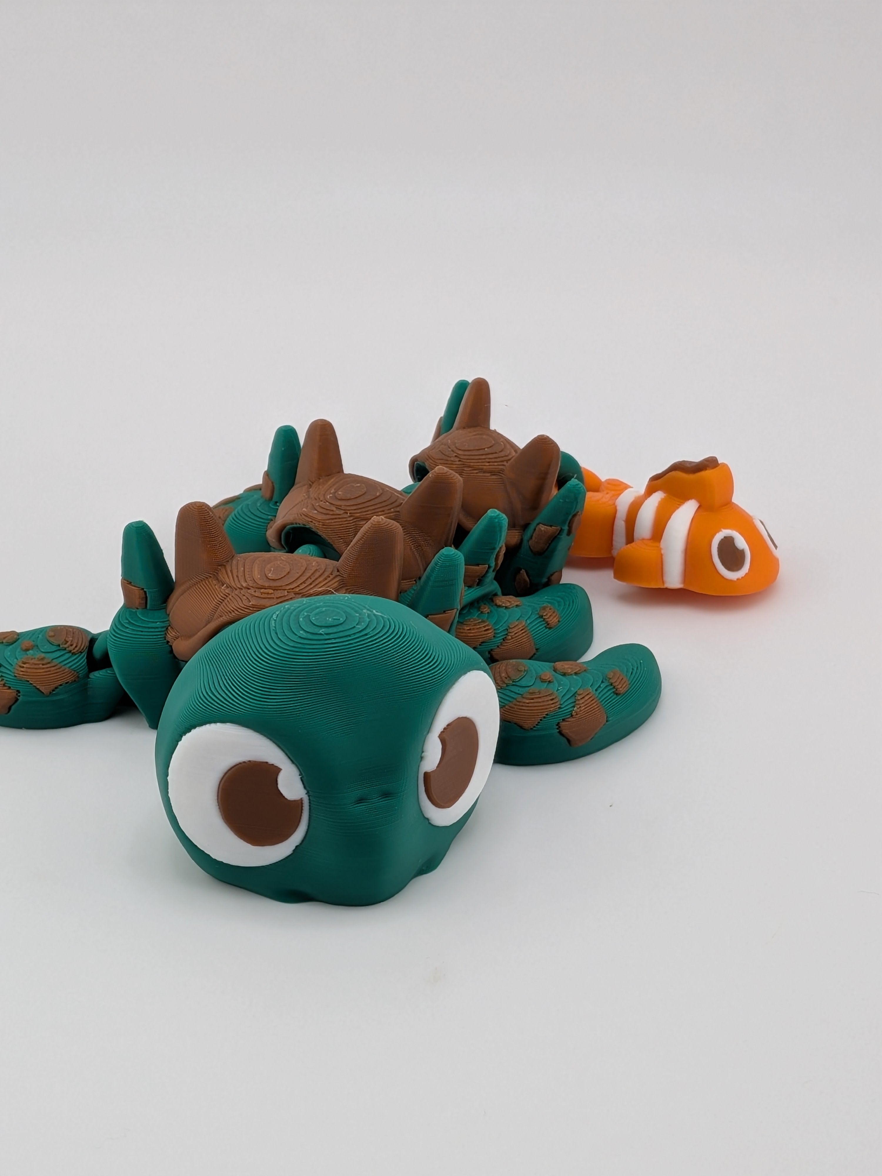 🐢🐉 Turtle-Dragon Flexi with Clownfish Tail! 🌊 Articulated Sensory Fidget Toy ✨🐟