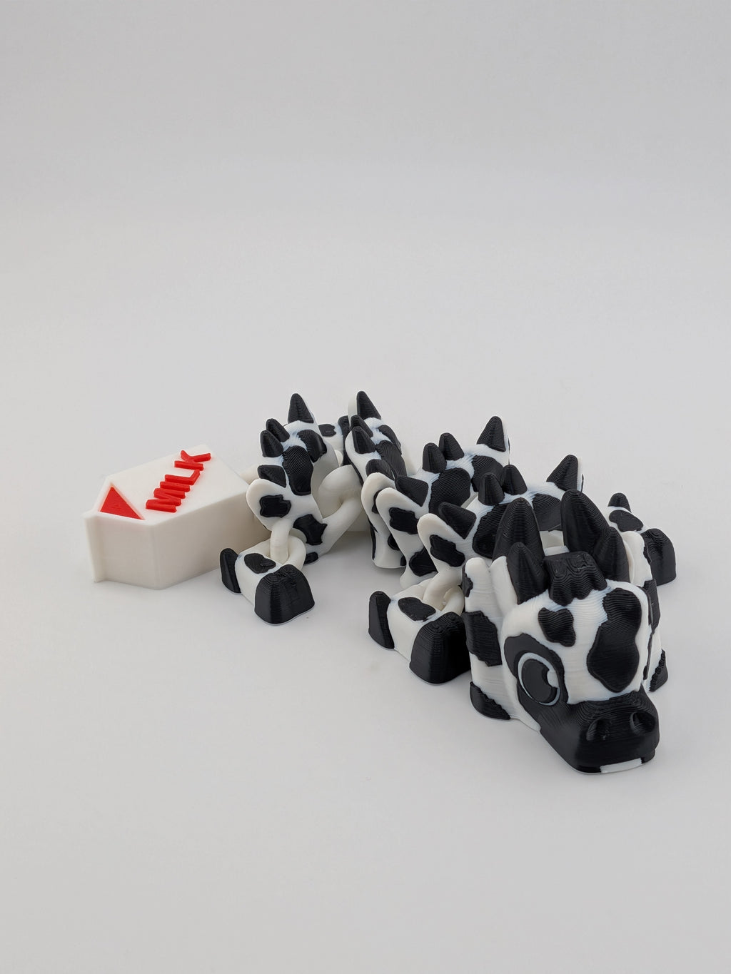 🐮🐉 5.6" Mini Cow Flexi Dragon | Articulated "Moo-Magic" with Milk Carton Tail 🥛✨