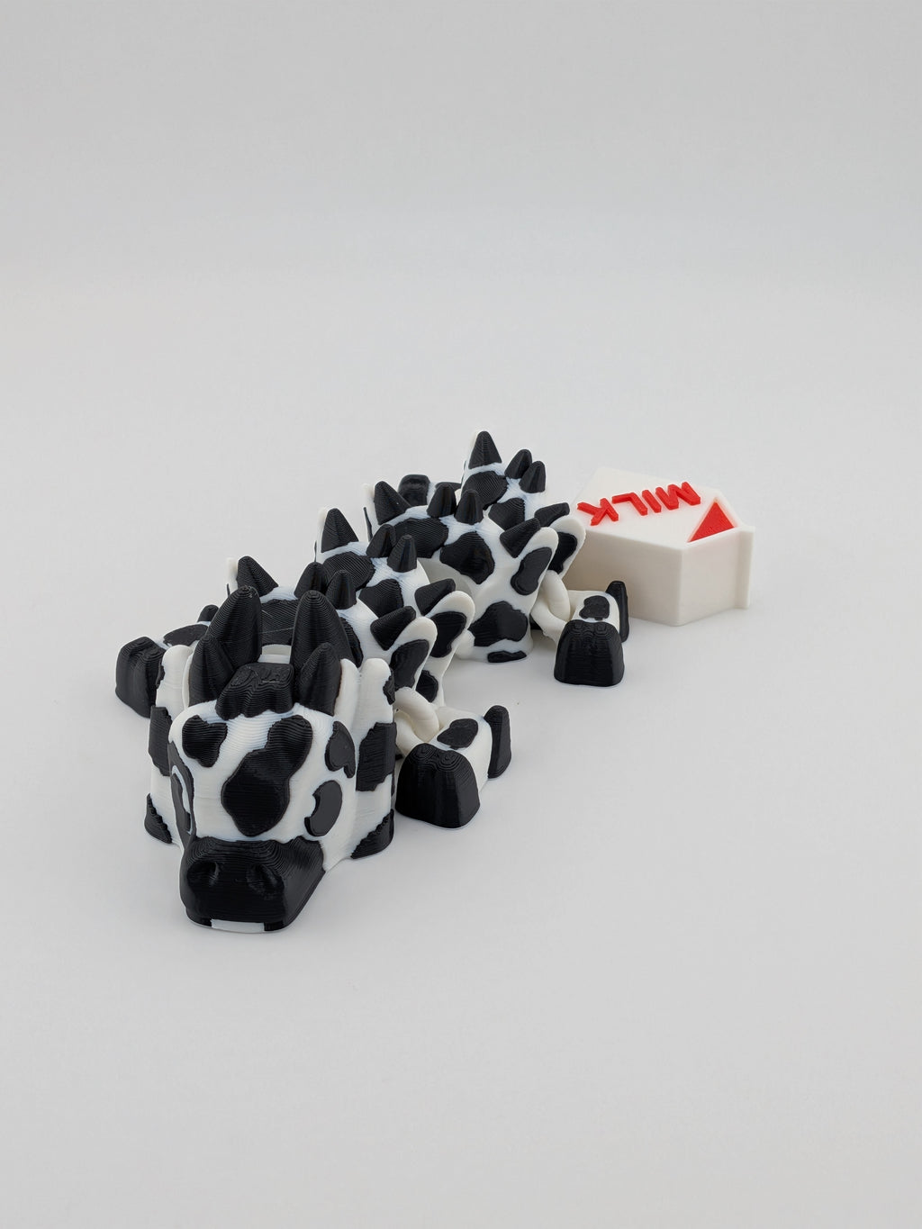 🐮🐉 5.6" Mini Cow Flexi Dragon | Articulated "Moo-Magic" with Milk Carton Tail 🥛✨