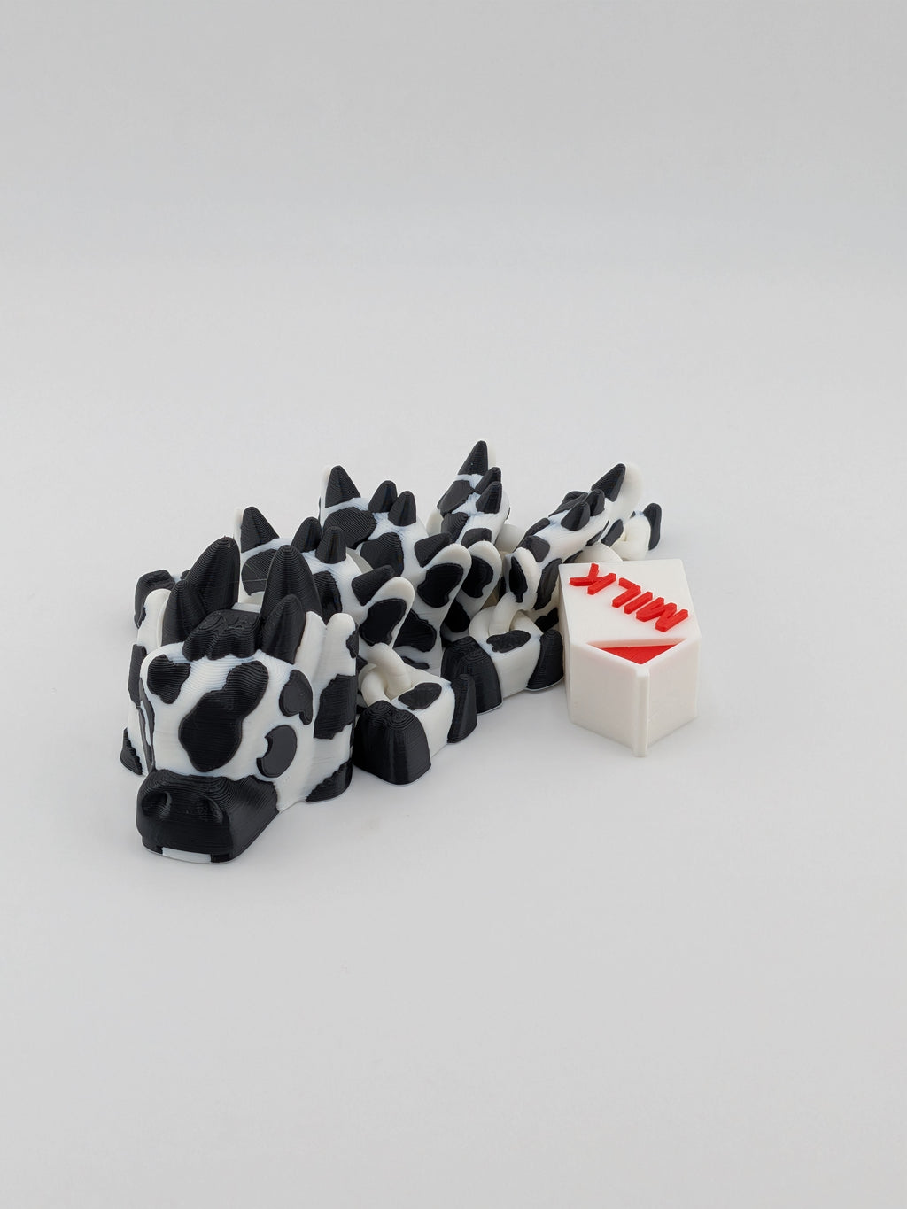 🐮🐉 5.6" Mini Cow Flexi Dragon | Articulated "Moo-Magic" with Milk Carton Tail 🥛✨