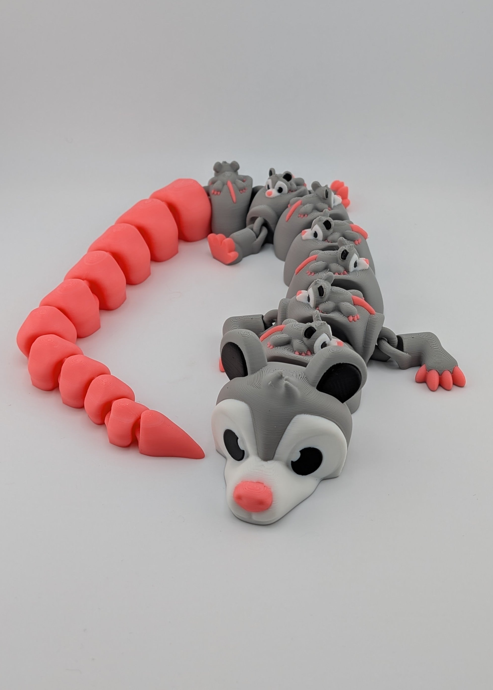 🐀🐉 Huge 18.25" Opossum Mama Flexi! 👶 Articulated Dragon with Baby Riders ✨💗