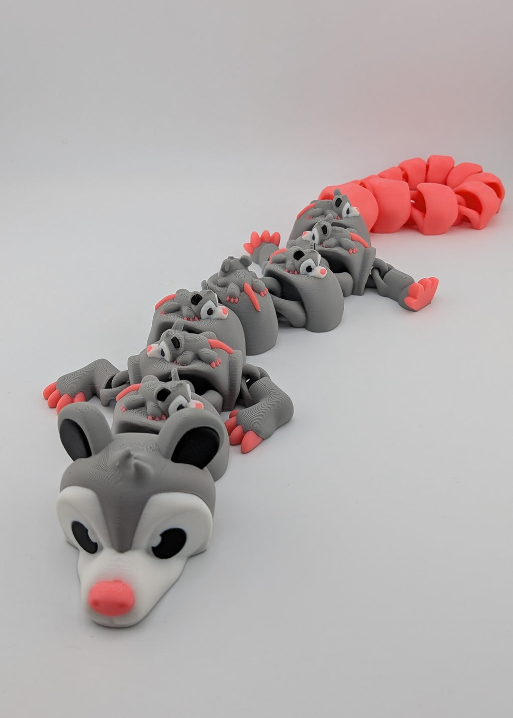 🐀🐉 Huge 18.25" Opossum Mama Flexi! 👶 Articulated Dragon with Baby Riders ✨💗