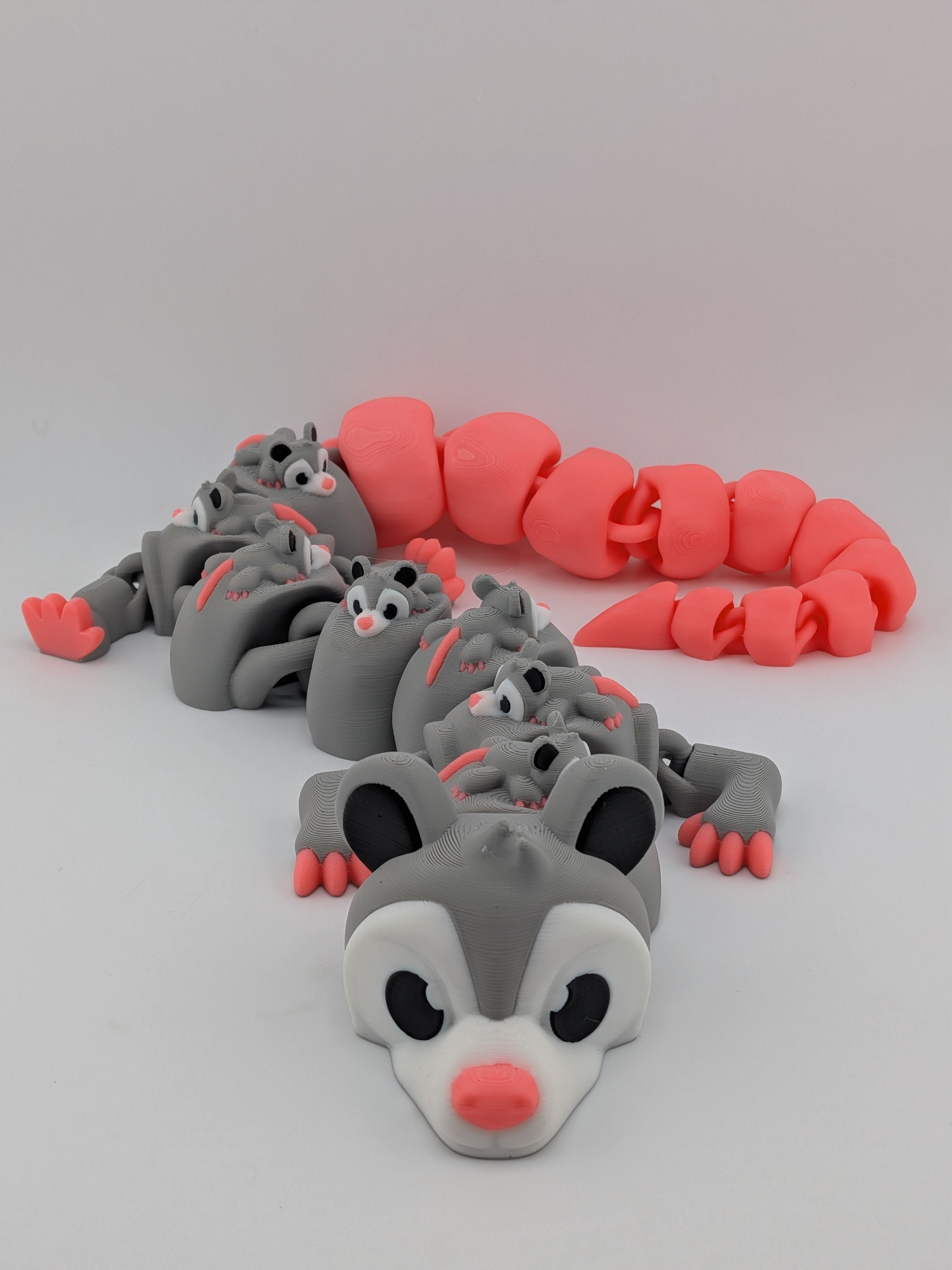 🐀🐉 Huge 18.25" Opossum Mama Flexi! 👶 Articulated Dragon with Baby Riders ✨💗