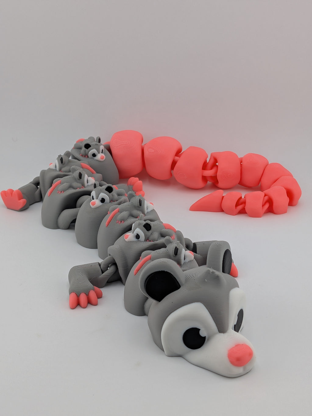 🐀🐉 Huge 18.25" Opossum Mama Flexi! 👶 Articulated Dragon with Baby Riders ✨💗