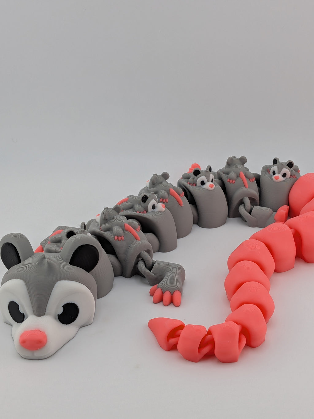 🐀🐉 Huge 18.25" Opossum Mama Flexi! 👶 Articulated Dragon with Baby Riders ✨💗