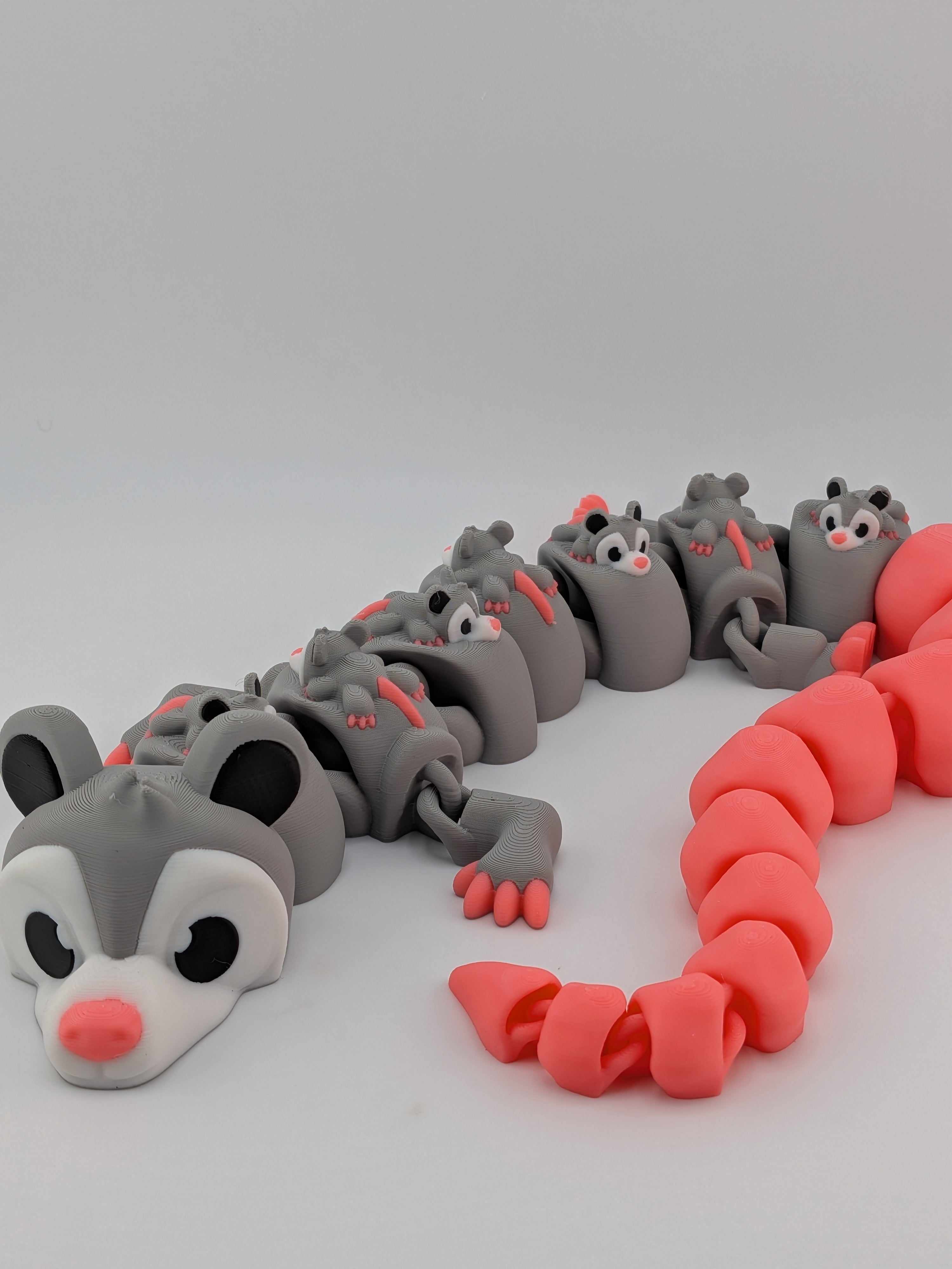🐀🐉 Huge 18.25" Opossum Mama Flexi! 👶 Articulated Dragon with Baby Riders ✨💗
